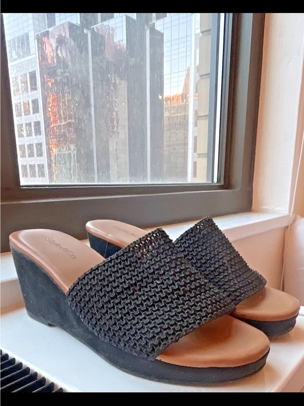 Style & Co. Black Woven Slide Wedge Sandals